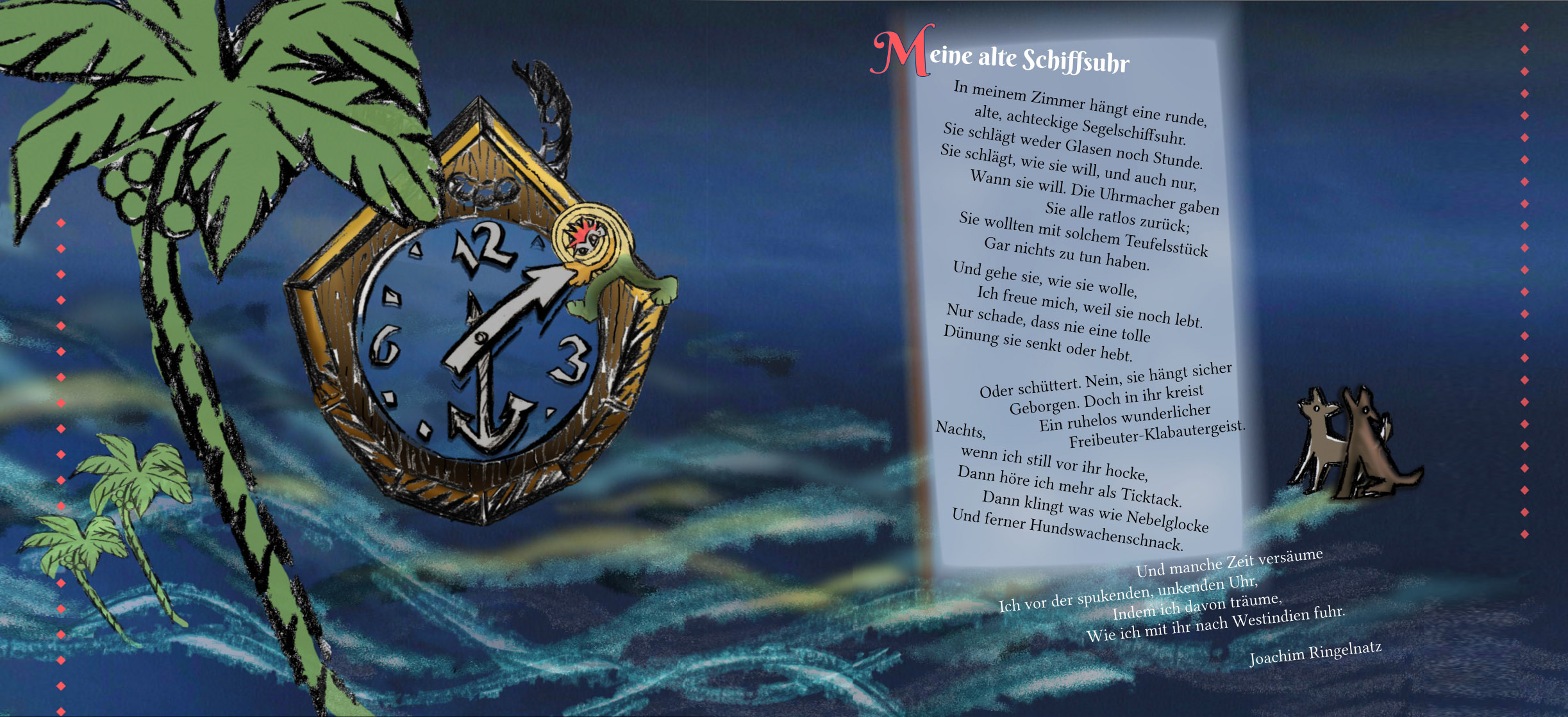 Illustration zu Ringelnatz-Gedicht Meine alte Schiffsuhr Grafik und Illustration, Sigrid Riese